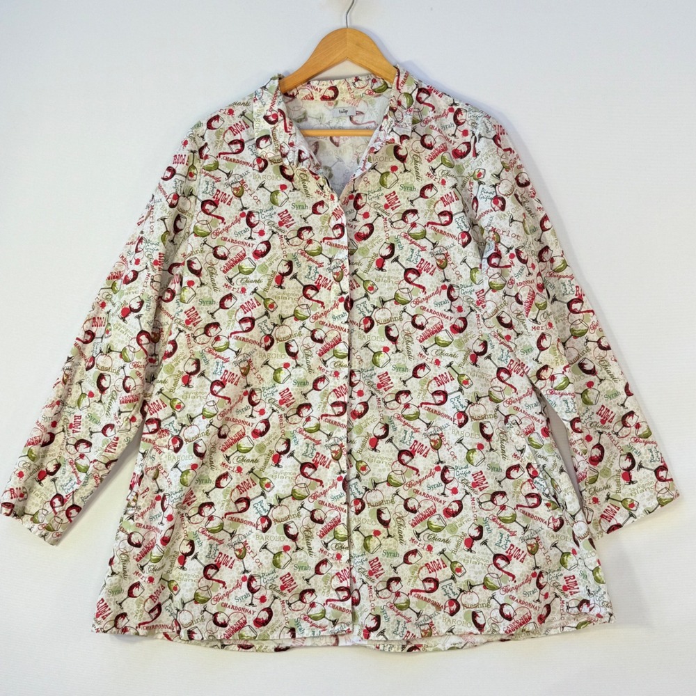 Tulip Womens‎ Small Wine Print Shirt Top Oversized Whimsical Quirky Playful